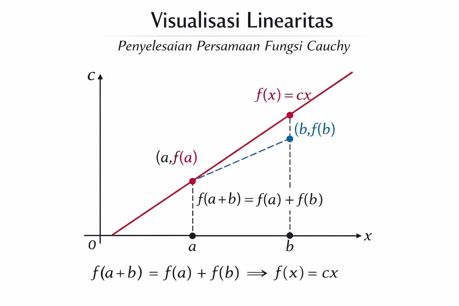Visualisasi linearitas dalam penyelesaian persamaan fungsi Cauchy.